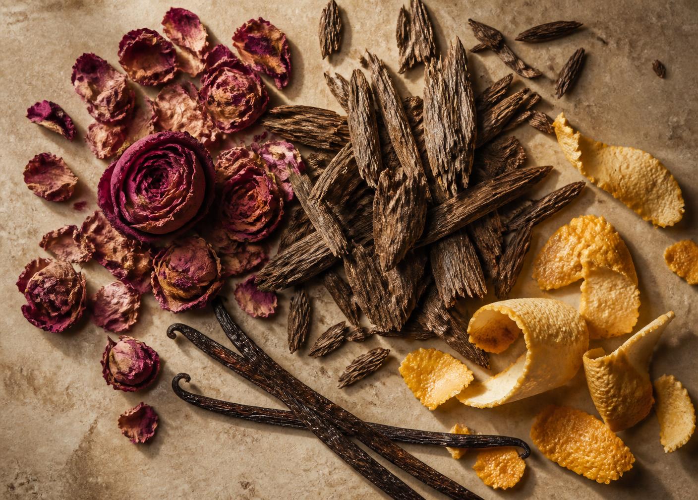 Perfumer blending fragrance oils at a wooden table